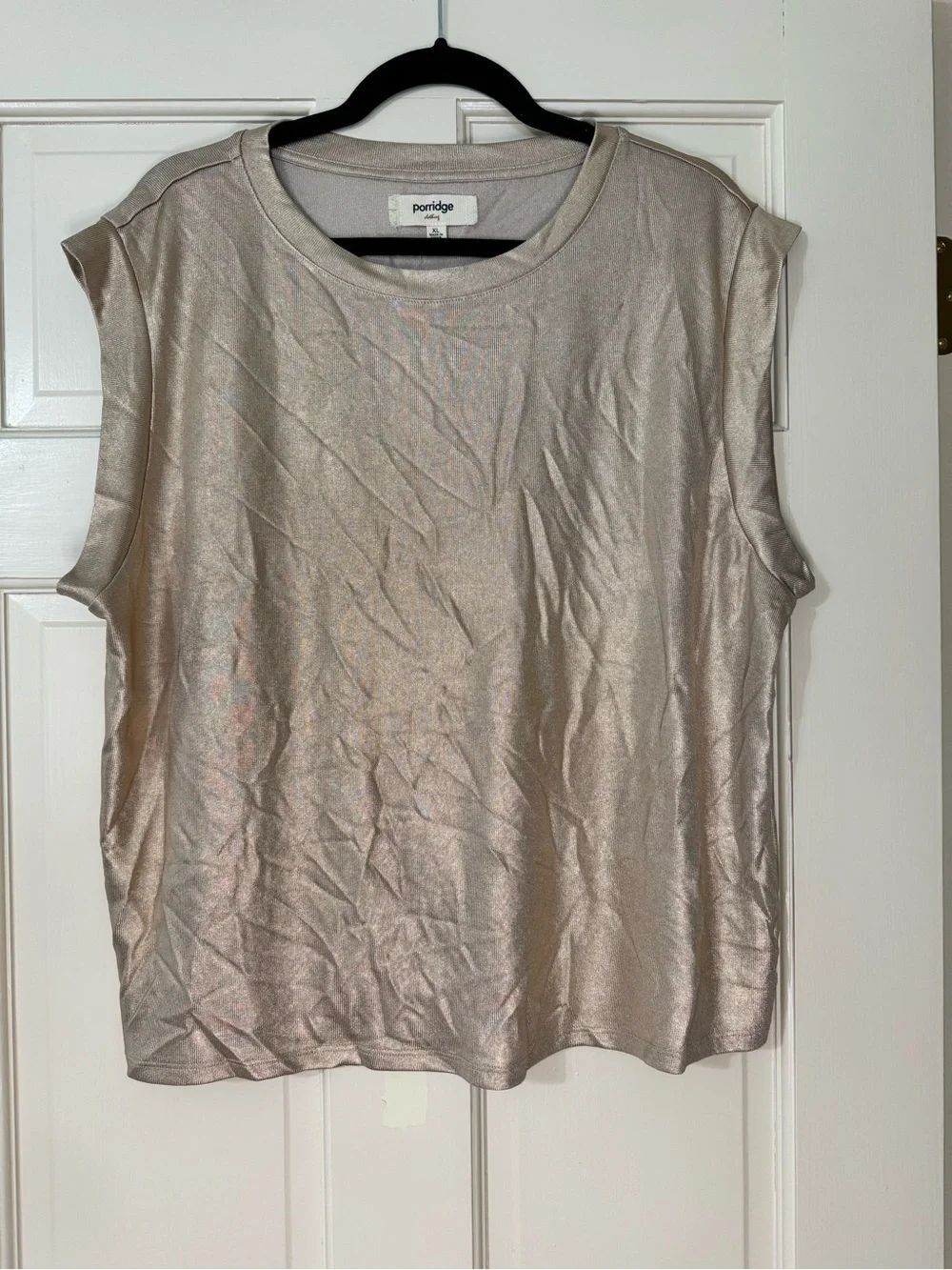 Women’s Porridge Metallic Cap-Sleeve Tank XL NWT